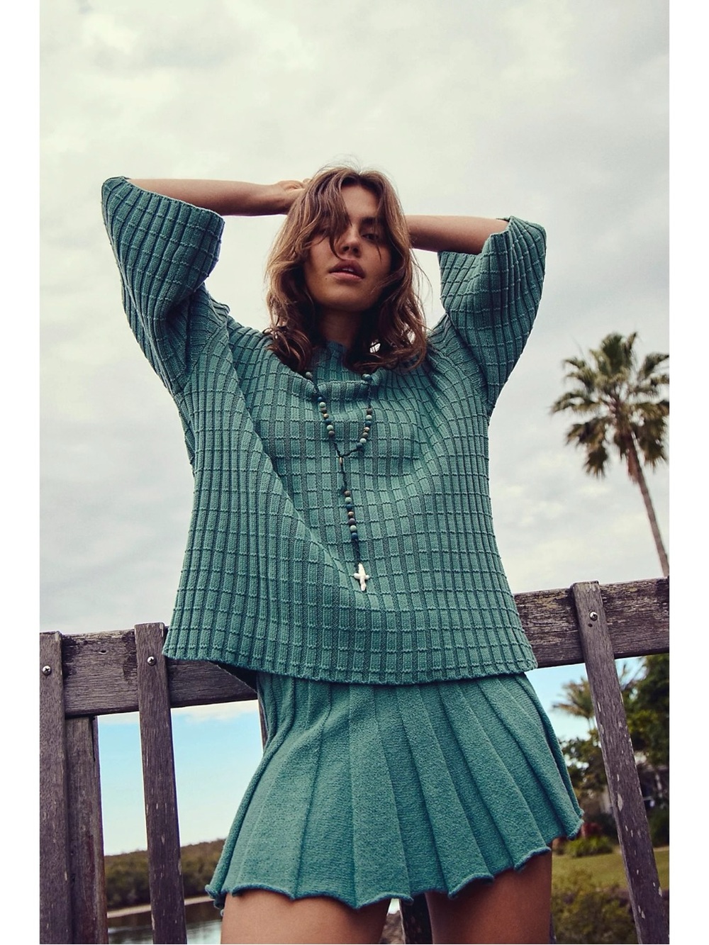 Free People Kenzie Sweater Skirt Set in Frosty Spruce Green NWT Size Small - Picture 3 of 12